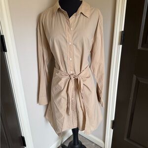 Universal Thread Beige Tie-Waist Midi Shirt Dress
